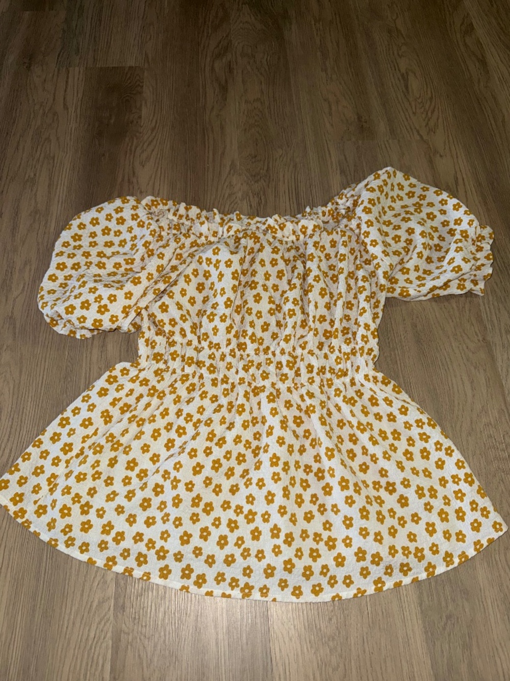 The Nines Retro Daisy Meadow Peplum Top‎ 70s Cottagecore Puff Sleeve Blouse